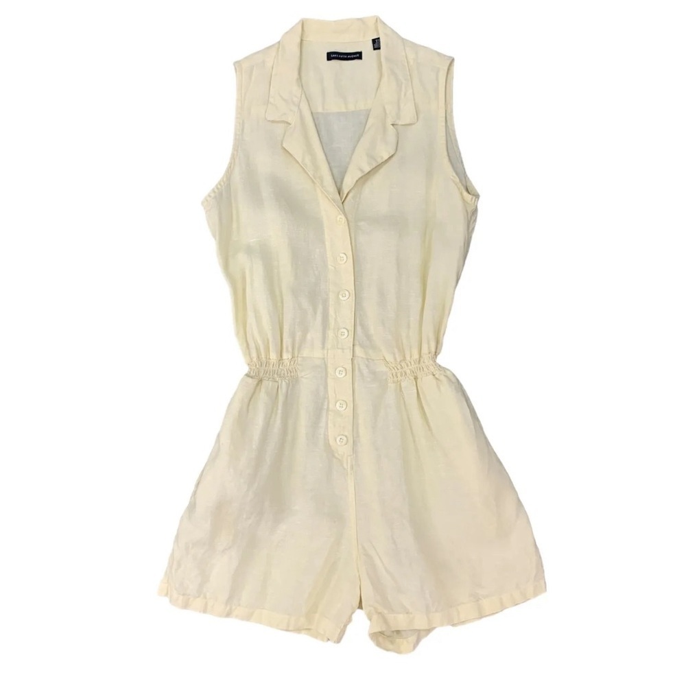 Saks Fifth Ave Linen Romper Size XL Yellow gauzy beach coastal sleeveless​​​
